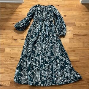 ASOS DESIGN cotton poplin maxi dress with ruched bust, green paisley, size 2